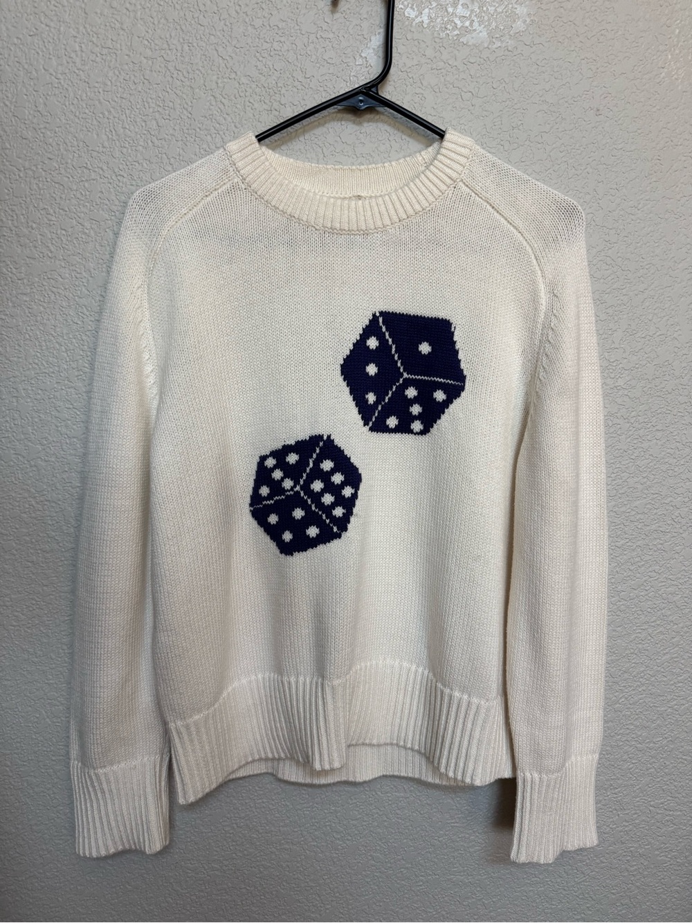 Abercrombie & Fitch Madeline Dice Crew Sweater Women’s S Cream Blue Fall
